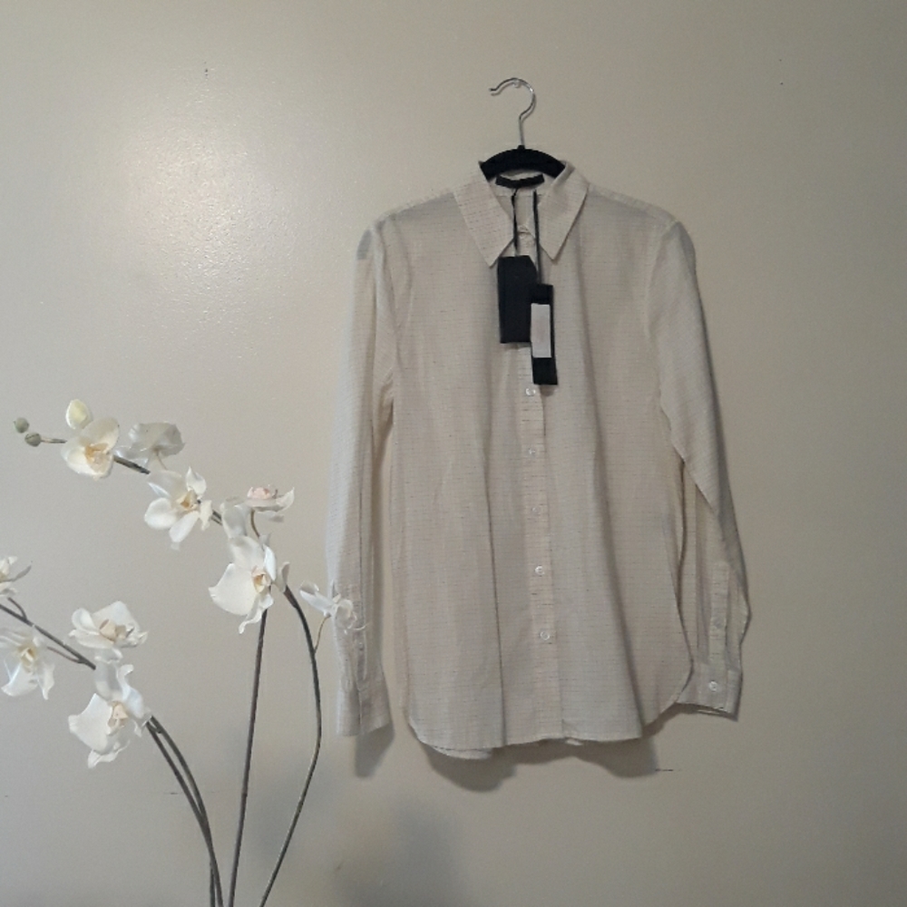 Jenni Kayne Placket Back IvoryGrey Boyfriend Shirt #0145
